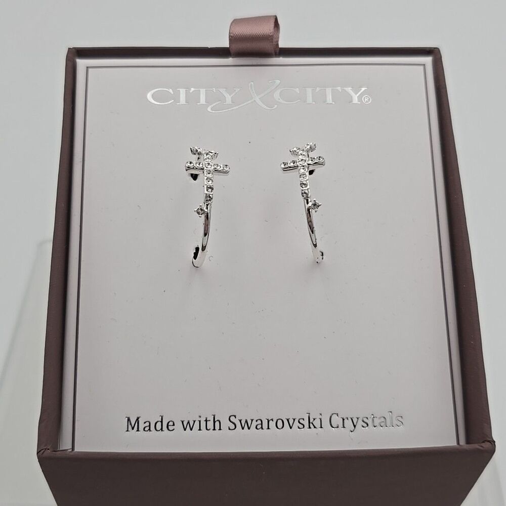 City x City Swarovski Crystal Cross Earrings In Gift Box